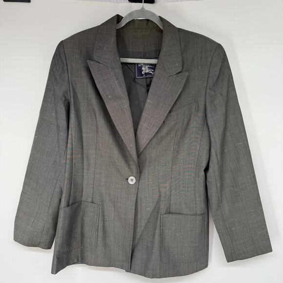 VTG Burberrys Blazer Jacket Women 14 Gray Silk Blend Single Button Lined USA 80s - Picture 1 of 9